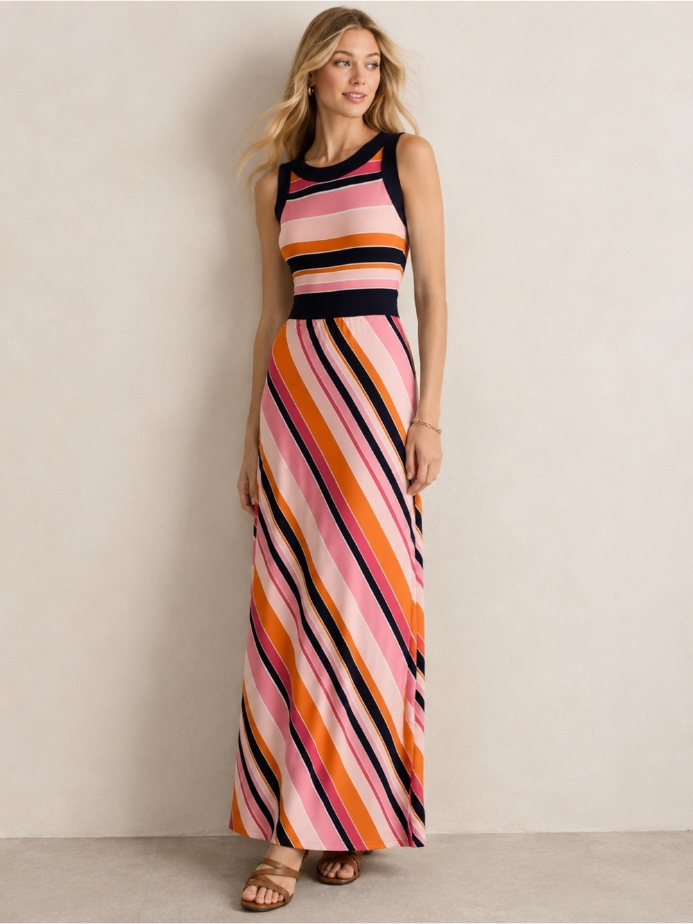 Land’s end stretch Lycra striped maxi dress size small